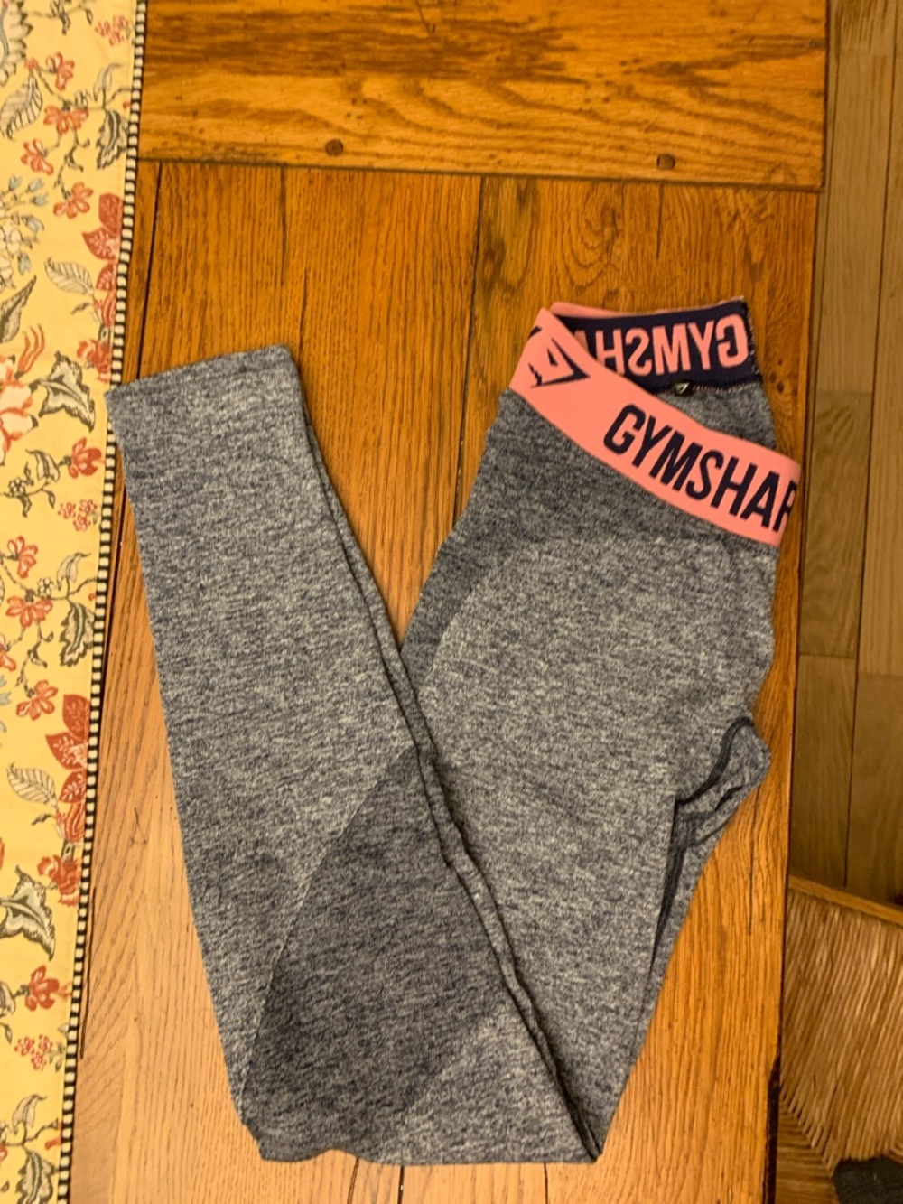 Gymshark Gray Leggings with Pink Logo Waistband